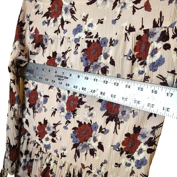 American Eagle Outfitters Womens Sz M Floral Boho Flowy Tunic Top Blouse Begie R - Picture 7 of 12